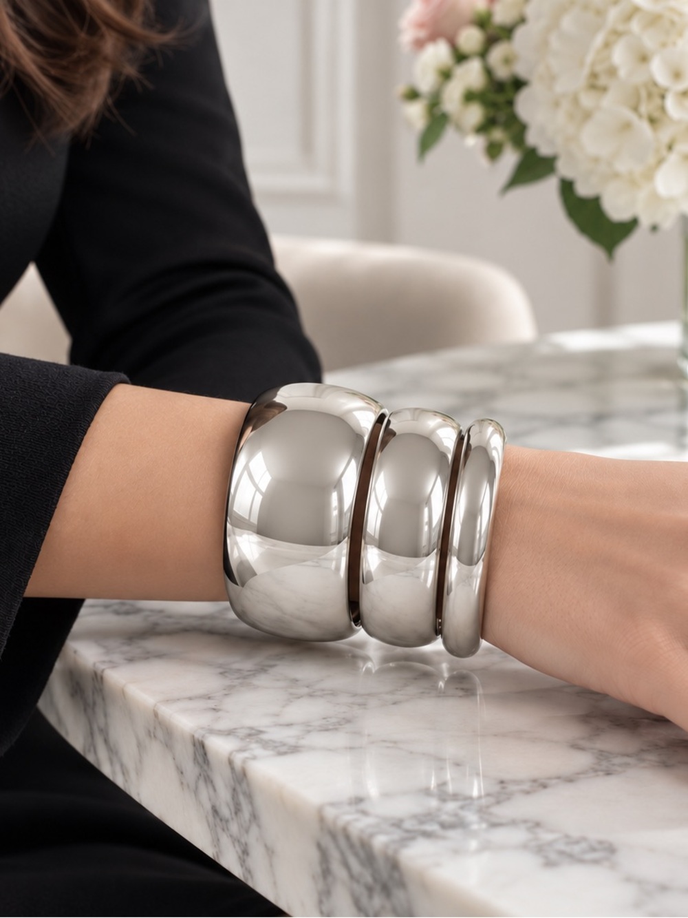 Set of three silver bracelets - hinged bracelets - easy on and off by Mayamar